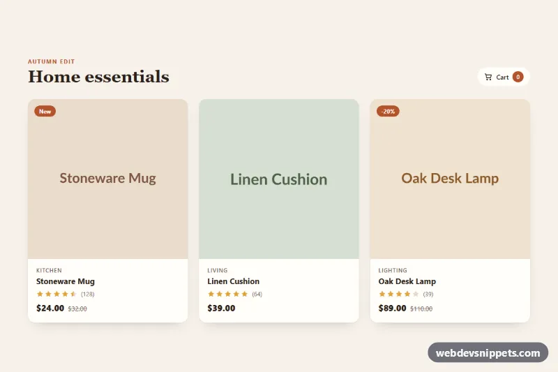 Product Card with Quick Actions – Pure CSS product cards preview