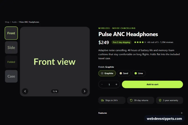 Product Detail with Gallery – Tailwind CSS product details preview