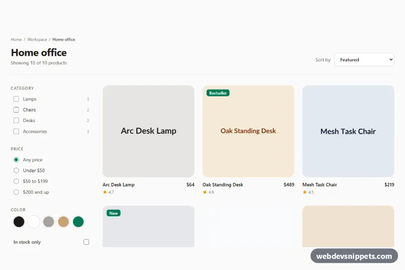 Product Grid with Filters – Tailwind CSS product grids preview