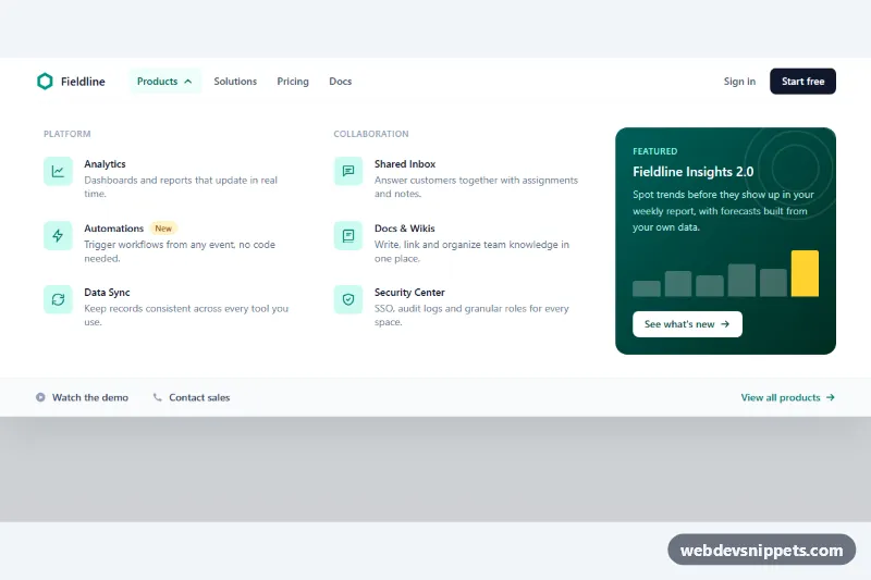Products Mega Menu – Tailwind CSS mega menus preview