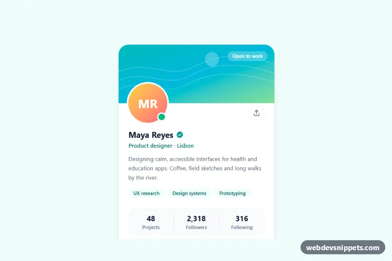 Profile Card with Cover – Tailwind CSS profile cards preview