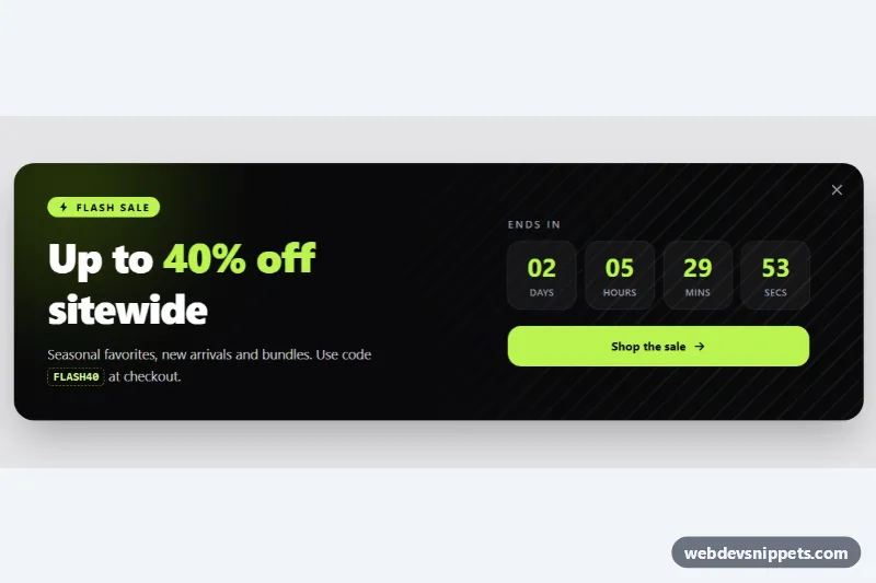Promo Banner with Countdown – Tailwind CSS promo banners preview