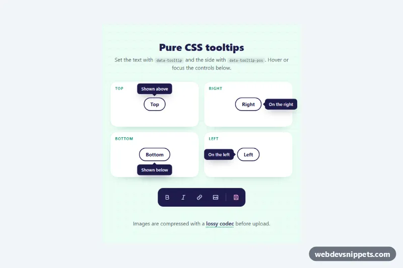 Pure CSS Tooltips – Pure CSS tooltips & popovers preview