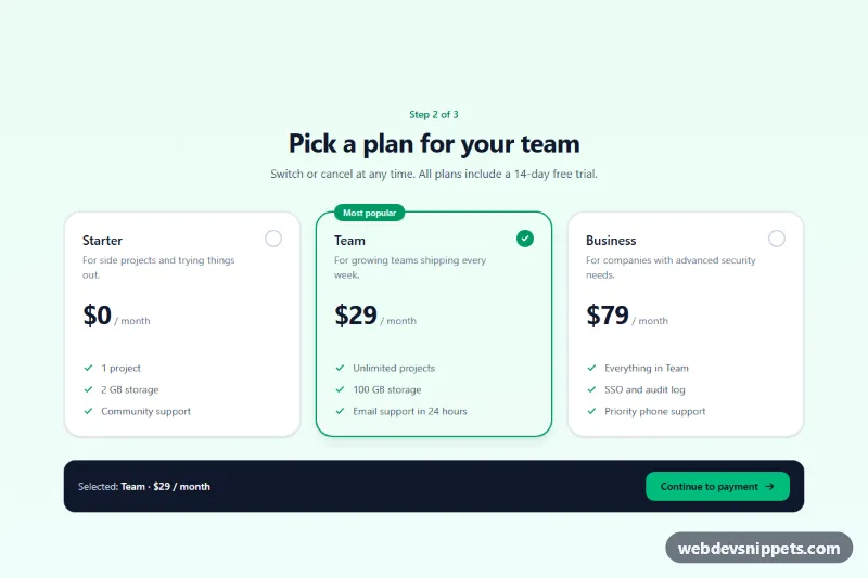 Radio Card Selector – Tailwind CSS checkboxes & radios preview
