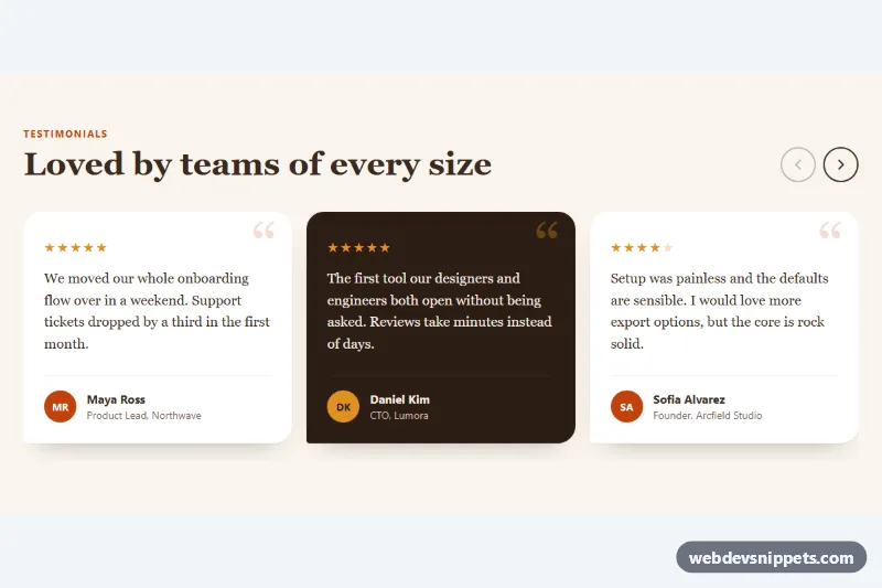 Scroll-Snap Testimonial Slider – Pure CSS testimonials preview