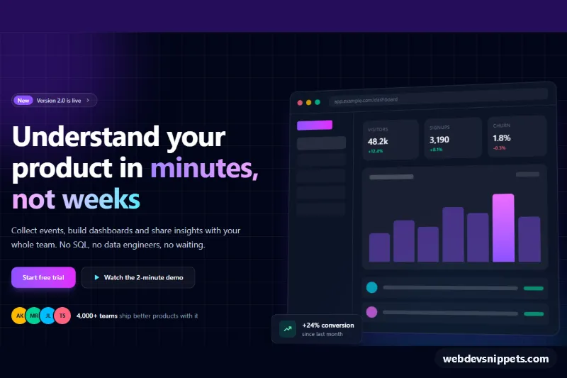 Split Hero with App Screenshot – Tailwind CSS hero sections preview