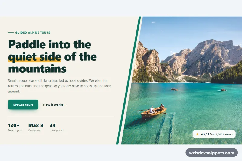 Split Hero with Diagonal Photo Clip – Pure CSS hero sections preview