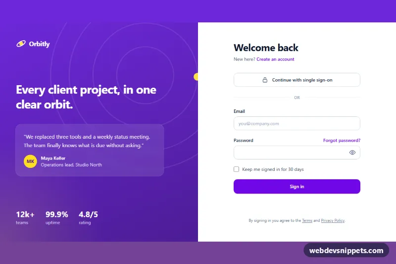 Split Login Page – Tailwind CSS login pages preview