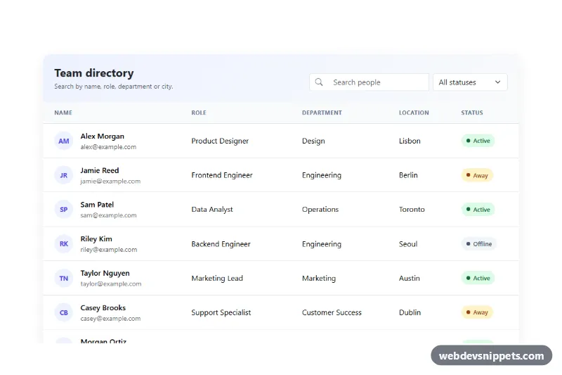 Table with Search Filter – Bootstrap 5 tables preview
