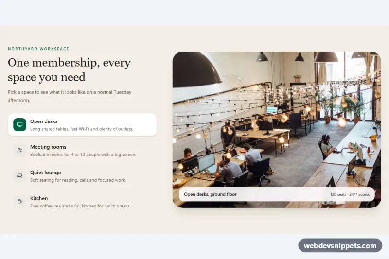 Tabs with Photo Preview Panels – Tailwind CSS tabs component screenshot