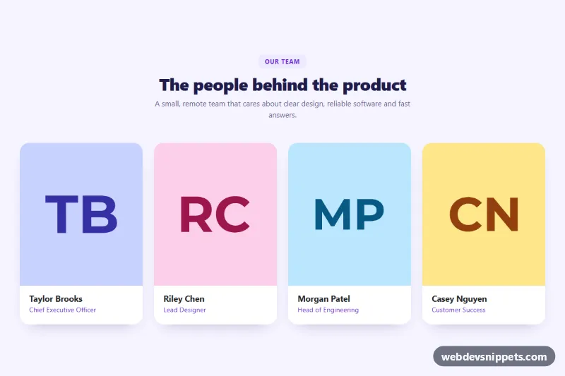 Team Cards with Hover Info – Bootstrap 5 team sections preview