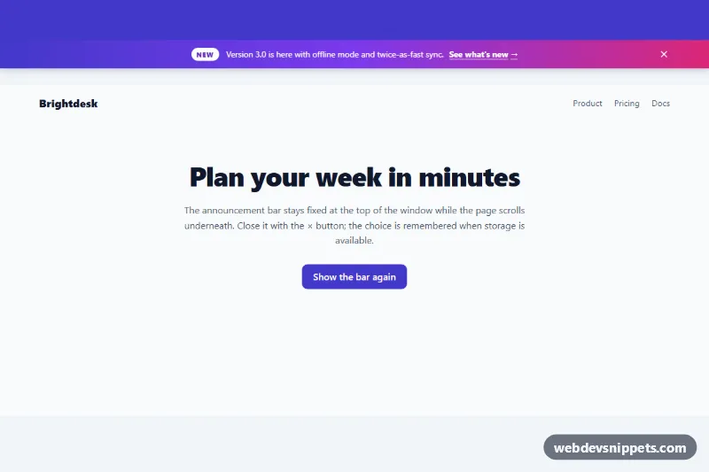Top Announcement Bar – Pure CSS alerts component screenshot