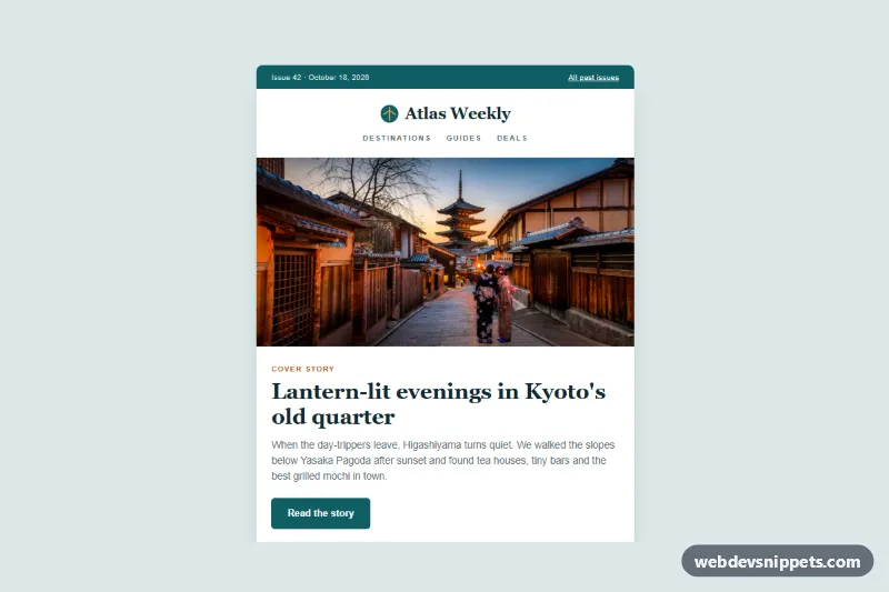 Travel Magazine Article Digest with Photos – Pure CSS blog sections preview