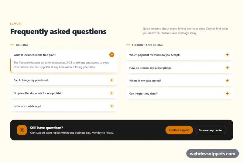 Two-Column FAQ – Bootstrap 5 faq sections preview