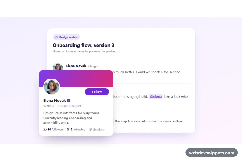 User Hover Card Popover with Photo – Bootstrap 5 tooltips & popovers component screenshot