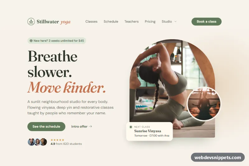 Yoga Studio Homepage Template – Bootstrap 6 home pages preview